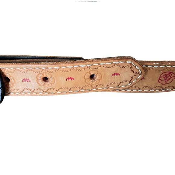 Vintage Tan Leather Stamped Belt Lil Mama Pops Tim Floral size XL - Picture 3 of 8